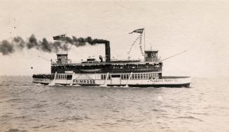 Image shows a ferry on the lake.