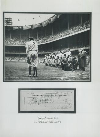 Golden moments: A card bearing Roberto Clemente's signature and a Joe DiMagglo figurine, right, are each worth $1,000, while a cheque bearing Babe Ruth's signature is worth $3,500