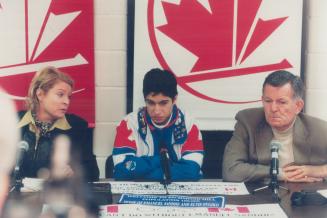 Emmanuel Sandhu with coach Joanne McLeod and CFSA pres David Dore