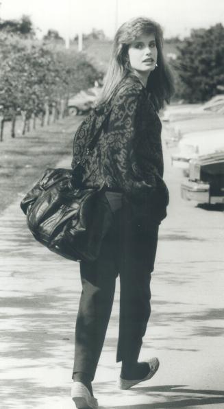 Back-to-school: Relaxed casuals - Monika's own turquoise and black patterned sweater from LeChateau, black wool pants from the men's department, Esprit espadrilles with socks