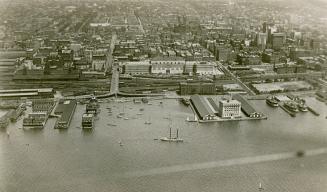 Image shows an aerial view of the Toronto Harbour.