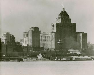 Toronto Harbour, 1929 view looking north east, showing Harbour police patrol, foot of John St