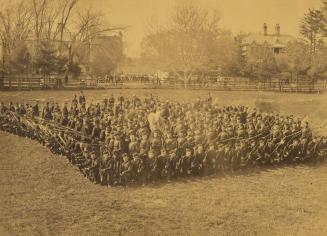 Queen's Own Rifles, in battle square formation, perhaps in grounds of Normal School, Toronto, Ontario