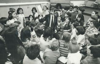 NDP candidate Ed Brown answers some tough questions aimed at him by 8-year-olds at Rawlinson Jr. public school