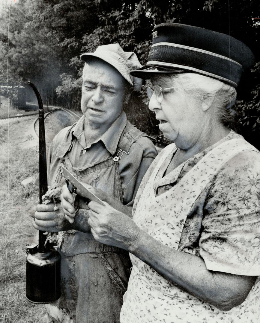 Alf Bunker, doesn't charge for rides on his Cherrywood Pickering Railway but his sister, Dorothy, 75, likes to wear a conductor's cap and punch tickets just for the fun of it. Bunker also has been banding wild birds for 20 years.