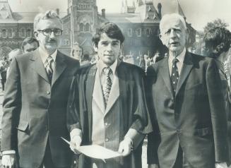 Like father, like son, like father . . . Generations of doctors to graduate from the University of Toronto in medicine, from left, Dr. J. E. Cooper Cole, his son, Dr. John Dyce Cooper Cole, and his father, Dr. C. E. Cooper Cole, attended graduation ceremonies yesterday for the Faculty of Medicine. The elder Coles were at the ceremonies, held in Convocation Hall, to see John receive his honors degree. Diplomas and degrees were awarded.