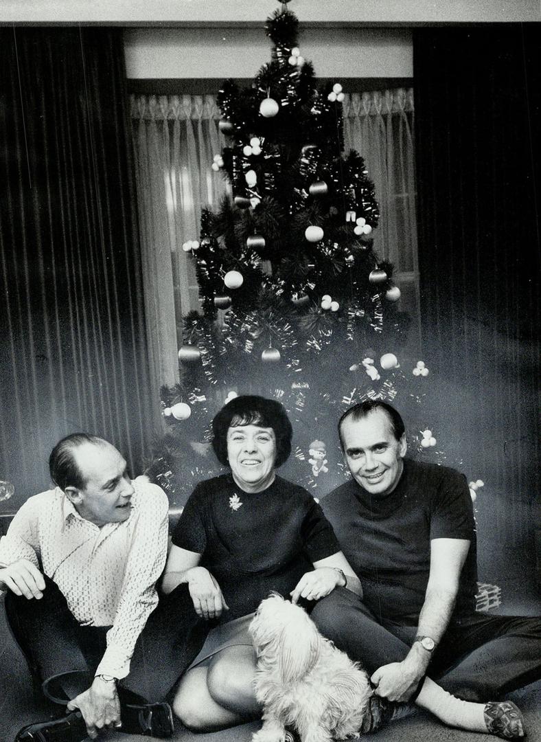 Ken Challis (left) of Mississauga and his wife, Lee, are reunited with his brother, Ernie, who didn't even know Ken existed. Ken, who grew up in foster homes, knew he bad a brother and sister but didn't know where they were. A chance conversation in the town offices enabled him to meet his sister-in-law.