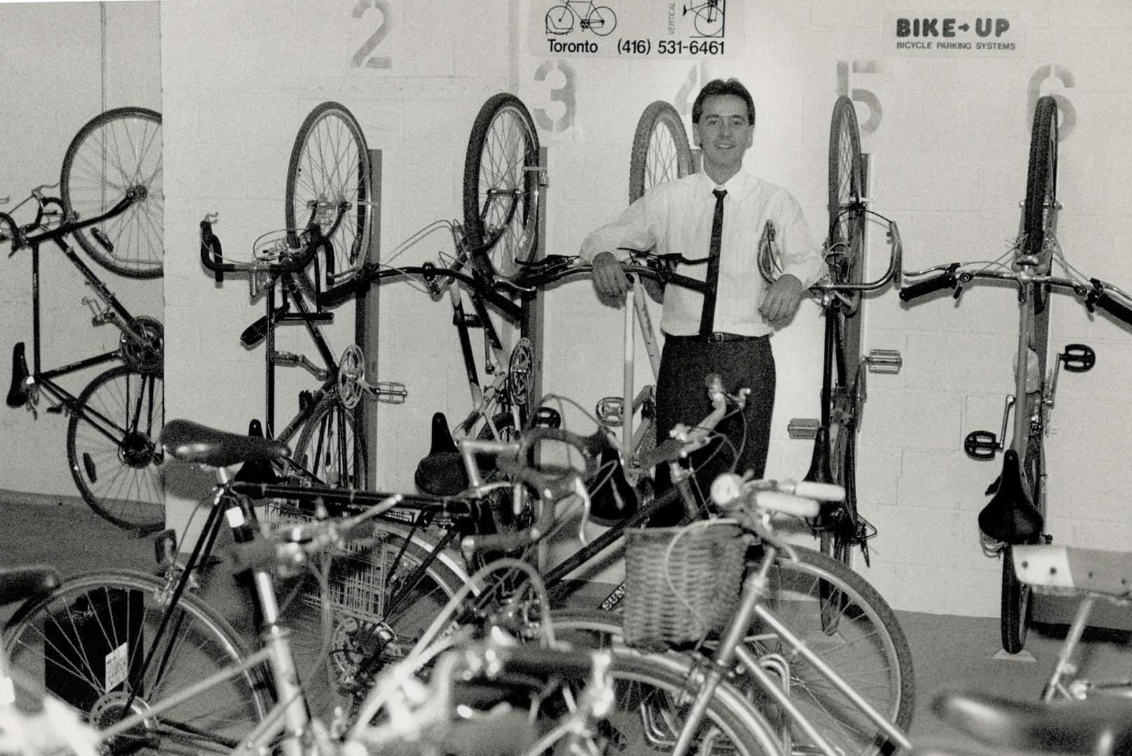 Just park it: Greg Cotreau doesn't have much time for long-distance bicycle riding any more. That's because he's too busy spreading the word about the bicycle storage system his business is built around. The device was designed by a retired RCMP sergeant, Terry Smith, and it promises to end the clutter of bikes parked every which way.