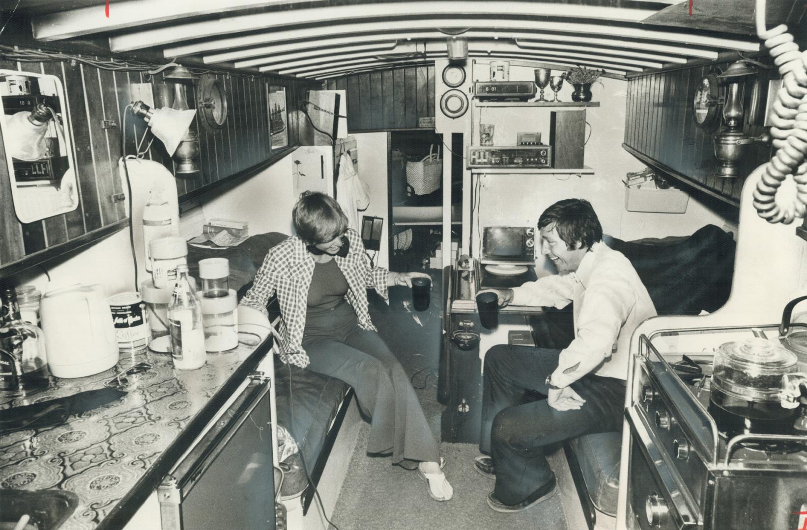 Living on a boat at Toronto Island Marina means that Pat and John Dyer can cast off and sail for the Bahamas if they feel like it -- but it also means claustrophobia that impels them to dine out three times a week. A dozen people live on boats in Metro all year, and life afloat suits them just fine.