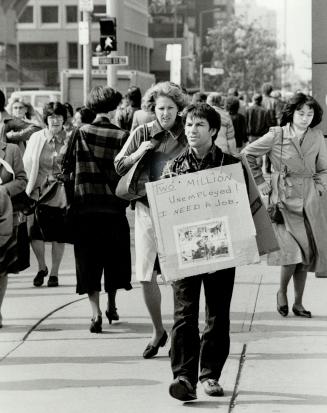 Tough job: Ken Deyarmond, the man charged with threatening to assault British Prime Minister Margaret Thatcher recently, was trying to find work yesterday at Yonge and Bloor Sts.