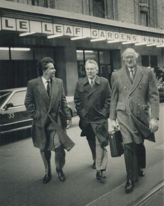 They want tiger-cats: These three, Walter Galdenzi, left, Bill Hourigan and Paul Cowell, have made a pitch to buy the Hamilton Tiger-Cats of the Canadian Football League from owner Harold Ballard. After a meeting yesterday, they have five days to offer th