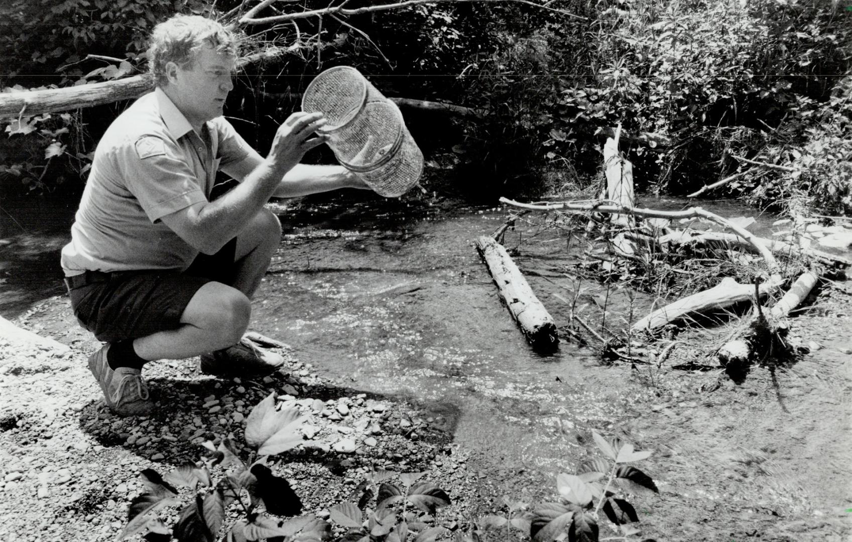 Fishy stories: Allan Foster, curator at the Kortright Centre, checks a small fish trap, which will be part of the Little Fish stories program at the centre Saturday, Sunday and holiday Monday at 2:30 p