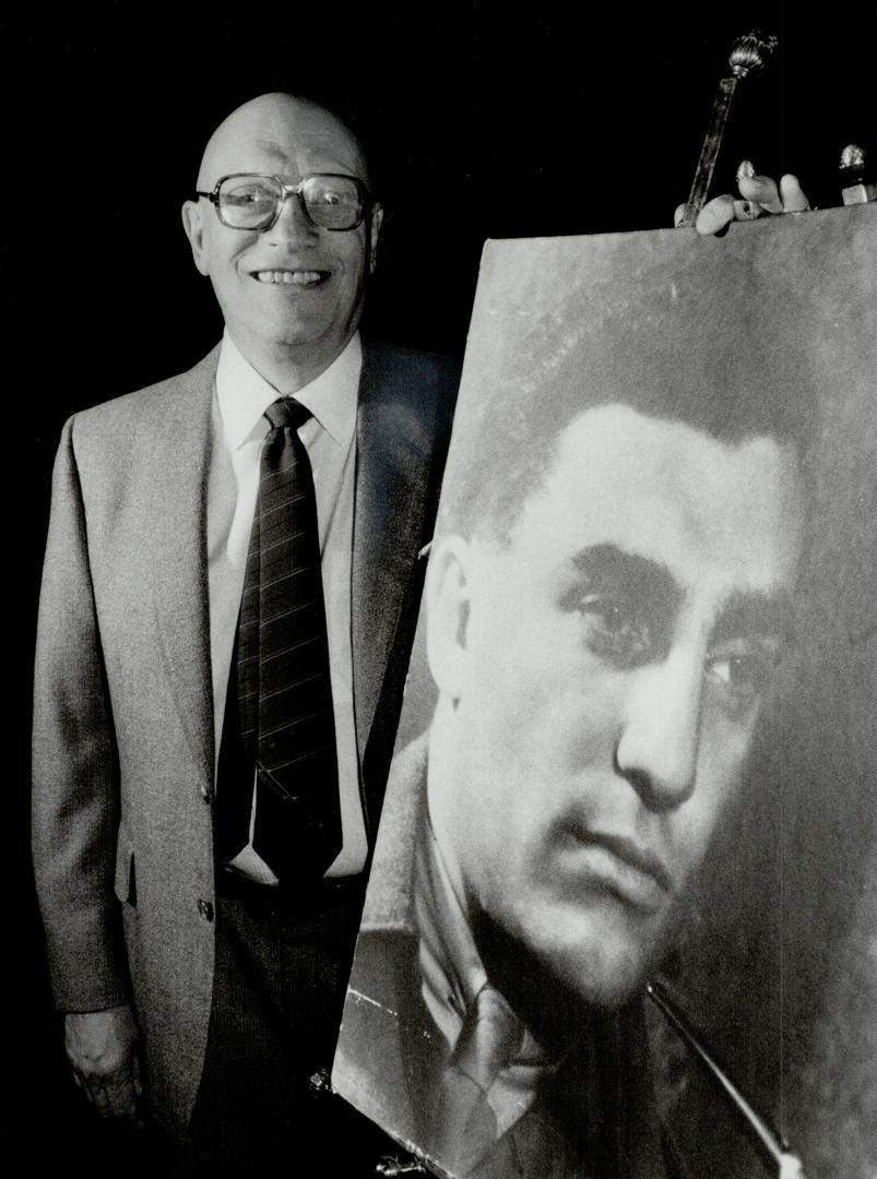 Dr. Norman Green, shown standing beside a blow-up photo of his younger days, was honored at a banquet at the Four Seasons Hotel last night marking 27 years as chief of medicine at Doctors Hospital.