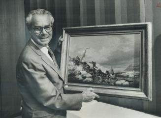 Happy Walter Klinkhoff and the Krieghoff painting he got for $27,000 last night