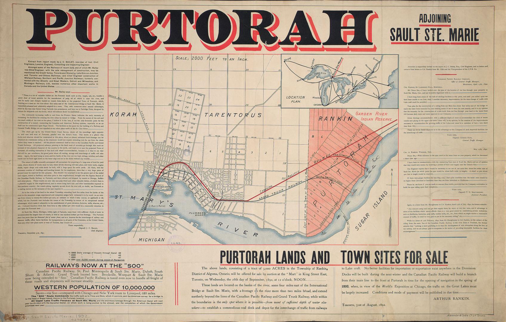 A map of the area where Lakes Superior and Huron meet.