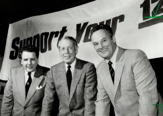 Meeting the challenge: Marvin McDill, the Calgary lawyer who hatched the challenge for the America's Cup, is flanked by Paul Phelan, left, and Cedric Gyles