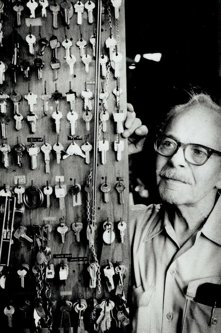 Keys to success, Campbell Robinson, 80, will cut just about any kind of key in his store at Dupont St. and Symington in Toronto.