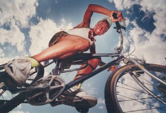 Exuberant wheelie: Rick Taylor, 30, struts his stuff at Ontario Place. The Toronto microbilogist also cycles to and from work.