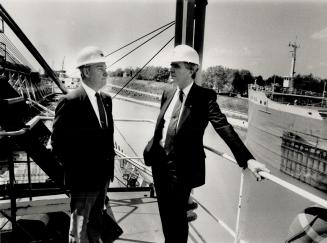 Seaway skipper: Glendon Stewart, head of St. Lawrence Seaway, on board freighter Saguenay.