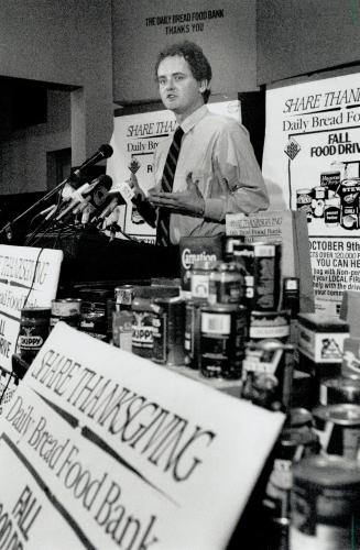 War on hunger: Derek Sweeney of the Daily Bread Food Bank helps launch the Thanksgiving drive