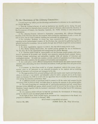 To the chairman of the library committee : I would beg to lay before you the following considerations in reference to the establishment of a public museum ...