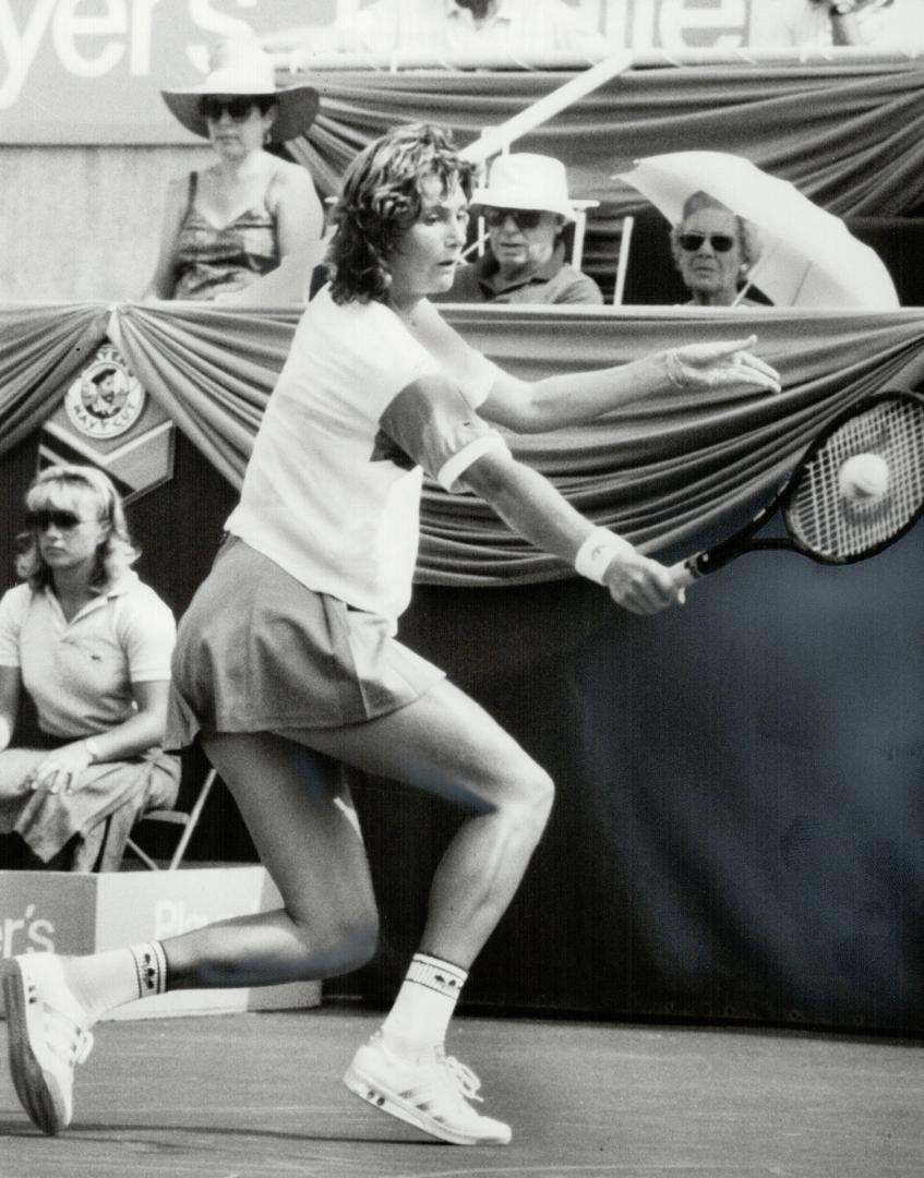 Germany's Claudia Kohde-Kilsch, left, and American Chris Evert Lloyd will have each other on the run today as they battle for the Canadian Open singles crown at the National Tennis Centre at York University