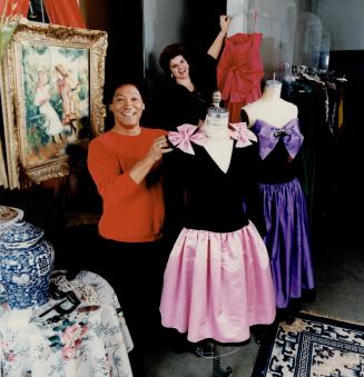 The ebullient Winston Kong shows two new dinner dresses of velvet, satin and silk taffeta in his Cumberland St