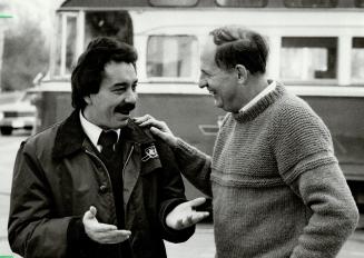 Unkind cut: The Star's Gary Lautens, right, laughs it up with Michael Hall of Ajax after Hall won the Maple Leaf Cruel Joke contest initiated by Lautens