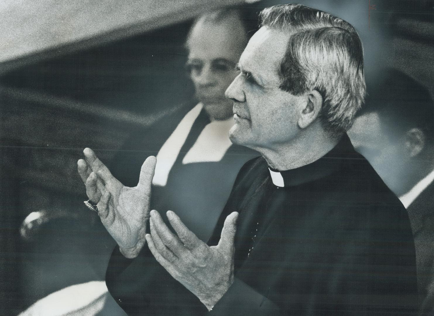 Paul-Emile Cardinal Leger, former archbishop of Montreal, preaches yesterday at Trinity United Church, the first time in its 85-year history that a Roman Catholic had occupied the pulpit