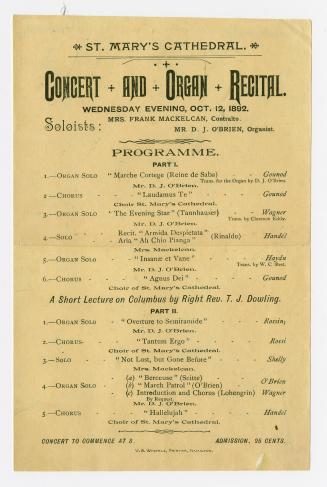 St. Mary's Cathedral : concert and organ recital, Wednesday evening, Oct. 12, 1892