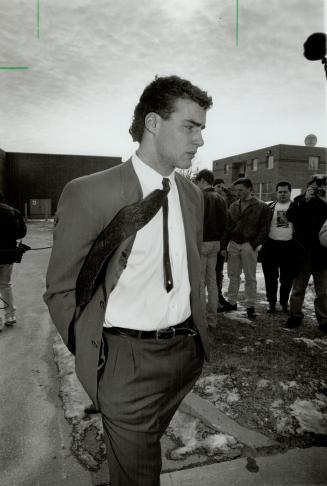 Eric's last stand: Hockey superstar Eric Lindros leaves an Oshawa court yesterday after testifying at his trial. The verdict is expected Monday.