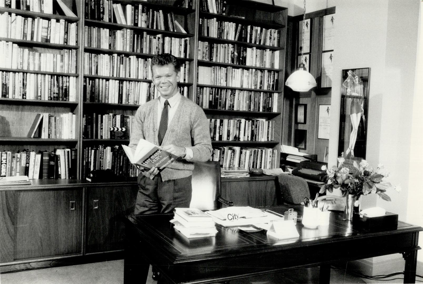 Studio set: Linehan uses the books on the set of his show CityLights to do research on the stars and entertainment personalities who appear on the show