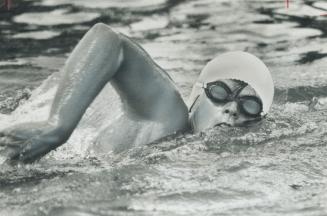 In a bid to become the oldest woman and first grandmother to swim across Lake Ontario, 44-year-old Barbara Loreno of Oshawa was training yesterday at Lakeview Park