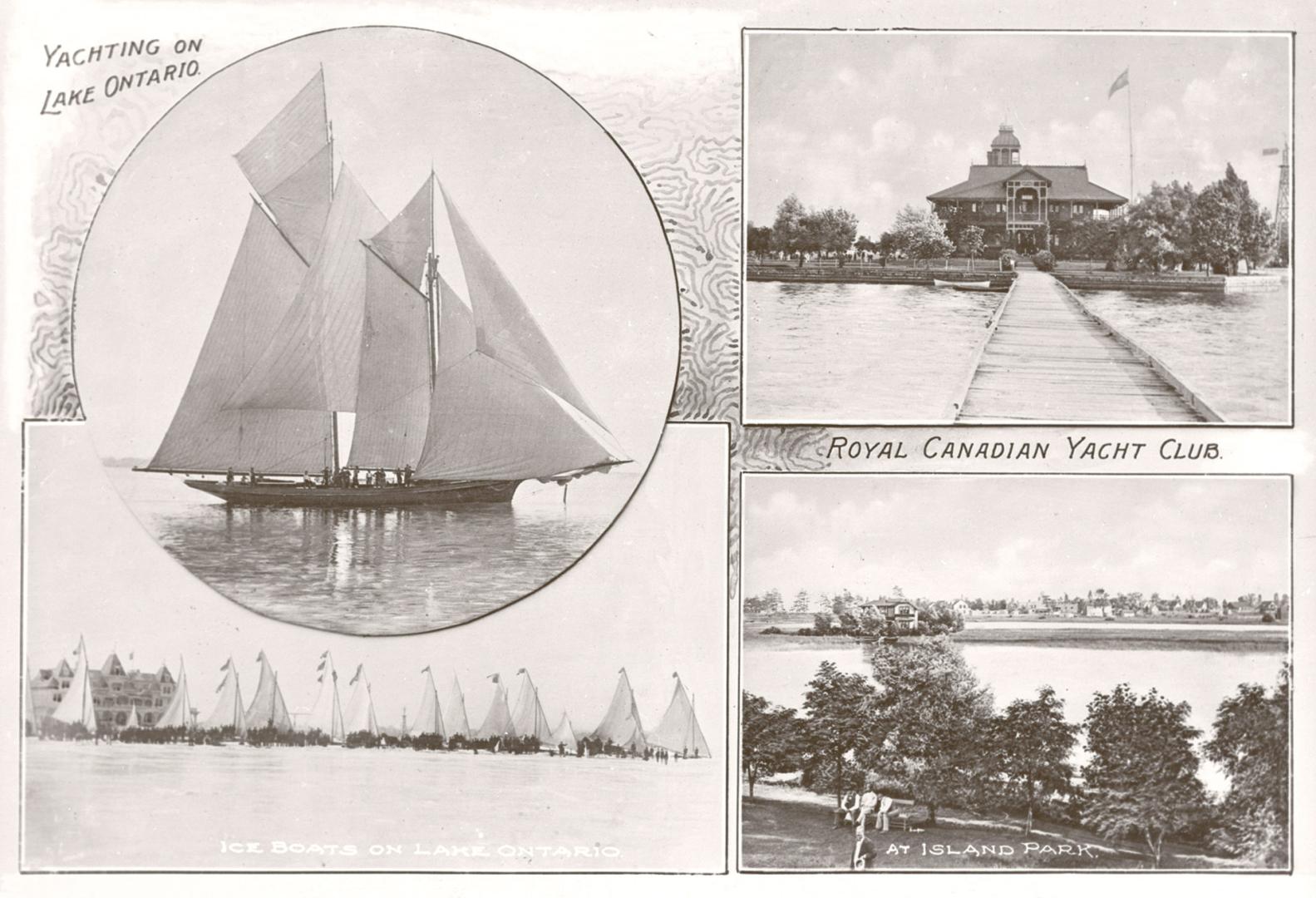 Two images show yachts and reads: "Yachting on Lake Ontario". Two other images read: Royal Cana…