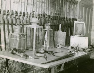 Lanterns and other military paraphernalia on display at Fort Henry