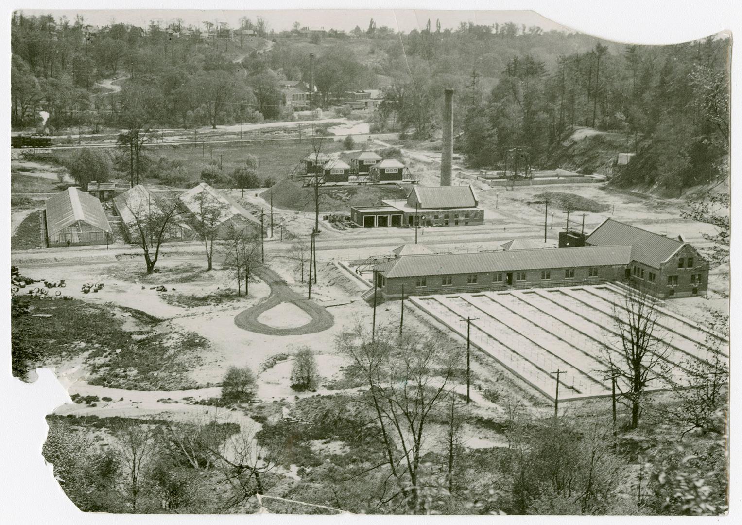 Image shows an aerial view of a filtration plant.