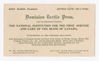  Robert Marsh, president Arthur Gate, Secretary Dominion Tactile press, (an incorporated charit…