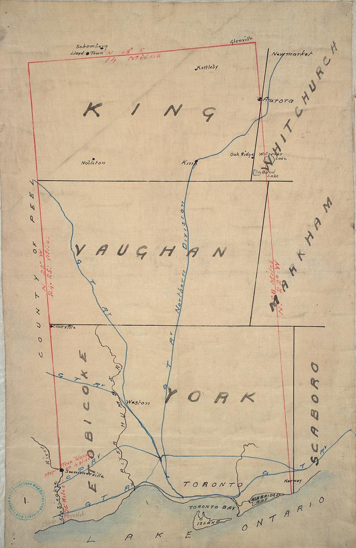 Original plan of the Toronto Purchase from the Indians, 1787-1805. Image shows the map that rea ...