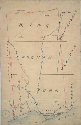 Original plan of the Toronto Purchase from the Indians, 1787-1805. Image shows the map that rea…