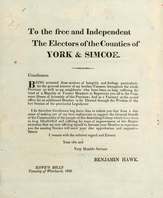 To the free and independent the Electors of the Counties of York & Simcoe