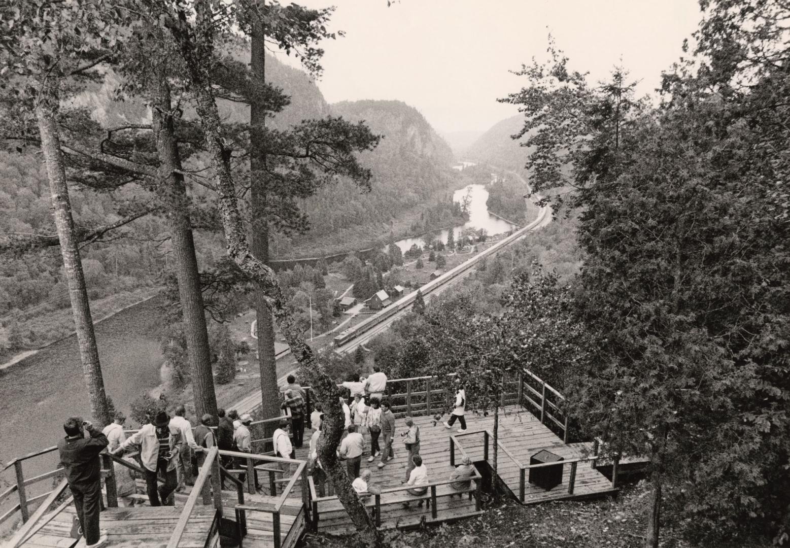 Viewing Platform 250 feet above the Algoma Central Railway's Agawa Canyon tour train. Agawa Canyon, Ontario