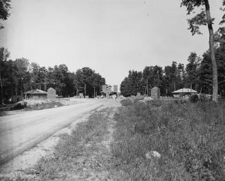 West gate under construction. Algonquin Provincial Park, Ontario