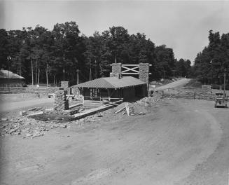 West gate under construction. Algonquin Provincial Park, Ontario