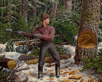 Lumberman Chopping Tree in Winter (Manitoba?)