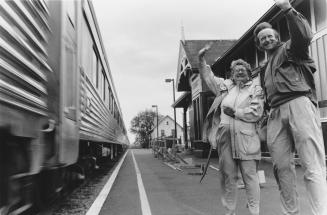 John Mcintyre, chairman of the Aurora and District Historical Society's annual historical tour stands with Vera Clarke. Aurora, Ontario