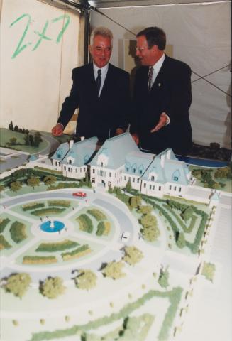 Founder of Magna International, Frank Stronach with mayor Tim Jones. Aurora, Ontario