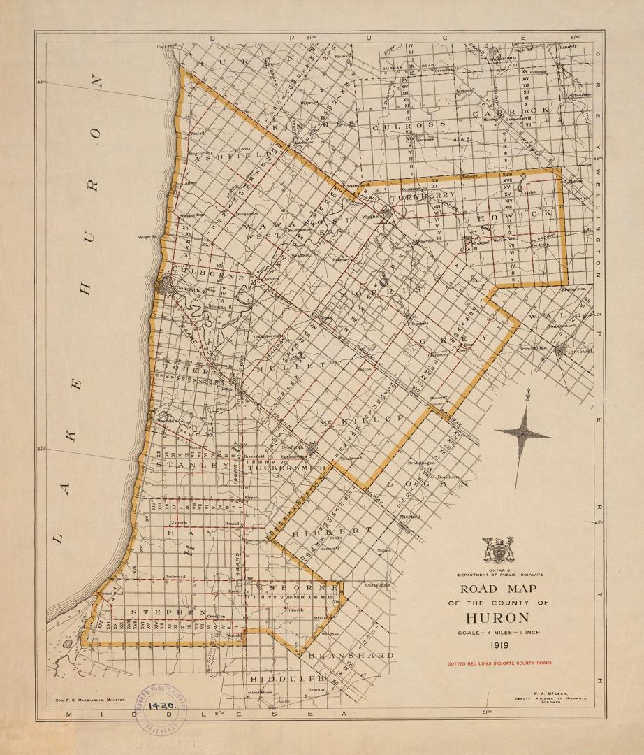 Road map of the County of Huron