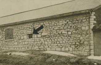 The window has now been barred and the shed locked. The arrow points to the window which was broken. Barrie, Ontario