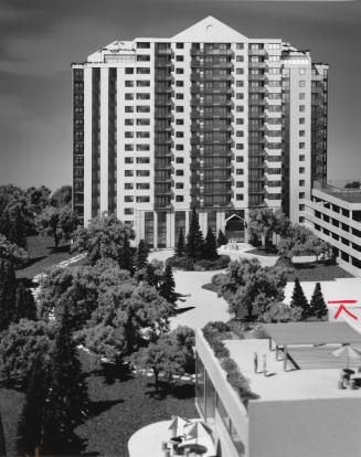 Model of 16-storey condominium tower, Kempenfelt Bay. Barrie, Ontario