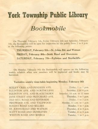 York Township Public Library bookmobile schedule